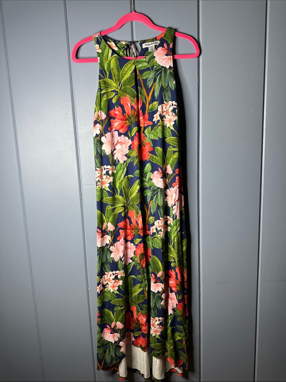 Tommy Bahama Navy and Pink Flowers with Green Leaves. Ready for your cruise!